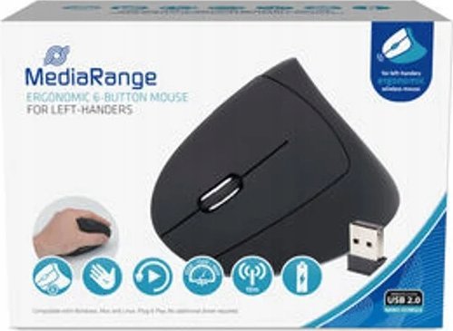 Mouse wireless për dorën e majtë, RF, optik, i zi