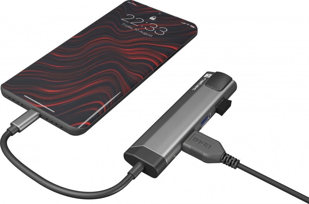 Stacion USB C Natec Fowler Go NMP 1985, HDMI, RJ 45, gri