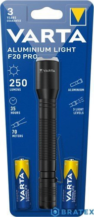 Dritë dore Varta F20 Pro LED, 250 lm, 3 mënyra, alumin i zi