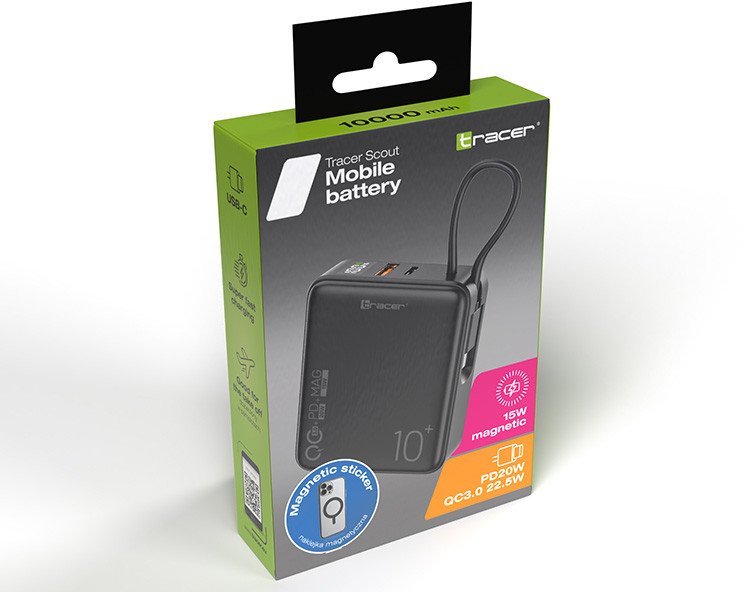 Powerbank Tracer Scout, 10000mAh, MAG PD QC, i zi