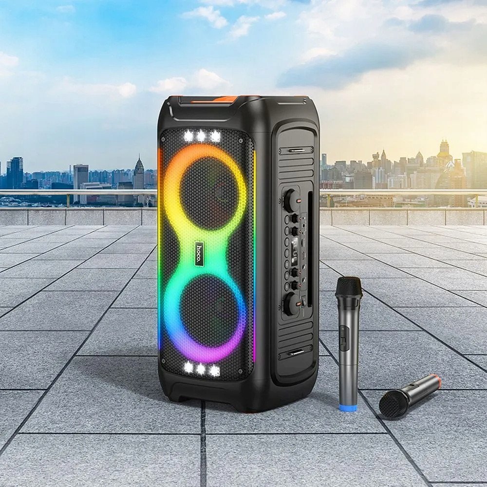 Boks karaoke Hoco HA9, 60W, 2 mikrofonë wireless, i zi
