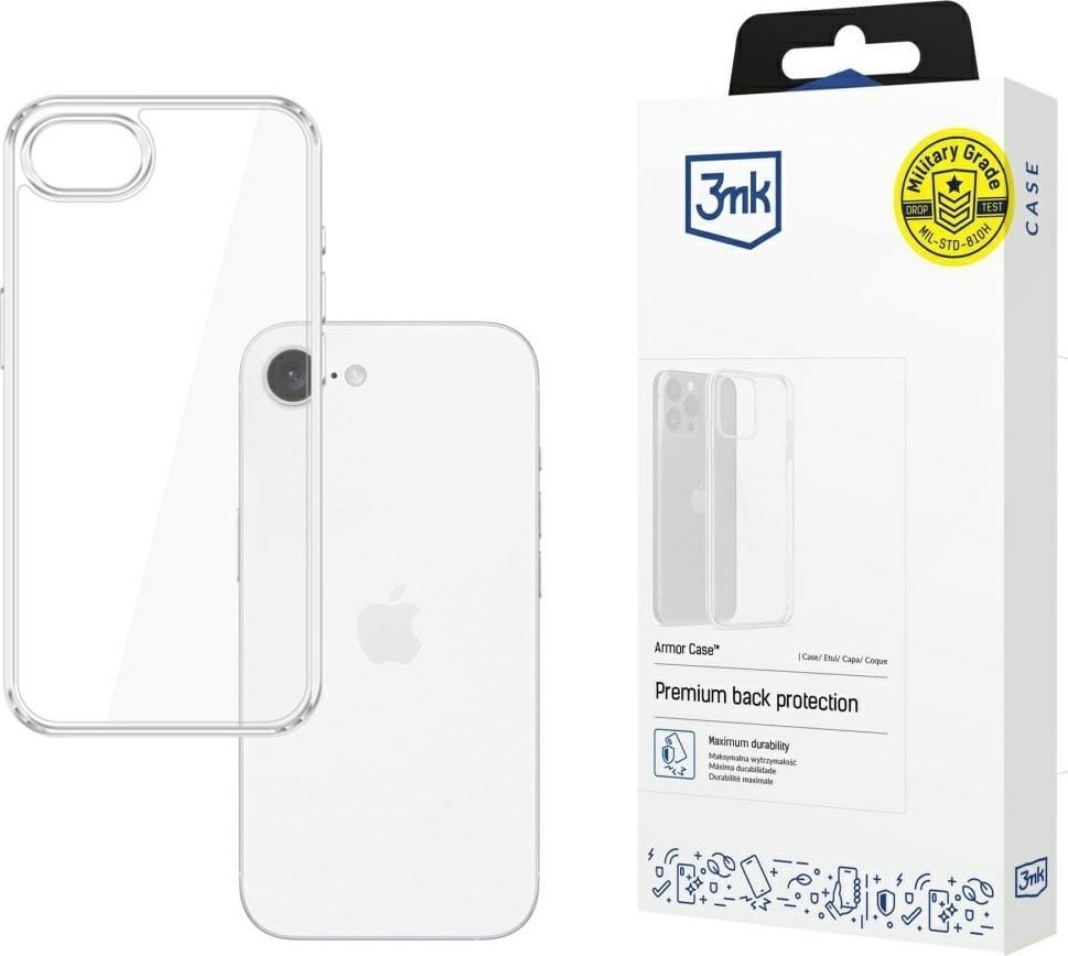 Калче за телефон 3mk Armor за Apple iPhone 16E, цврста заштита, проѕирно