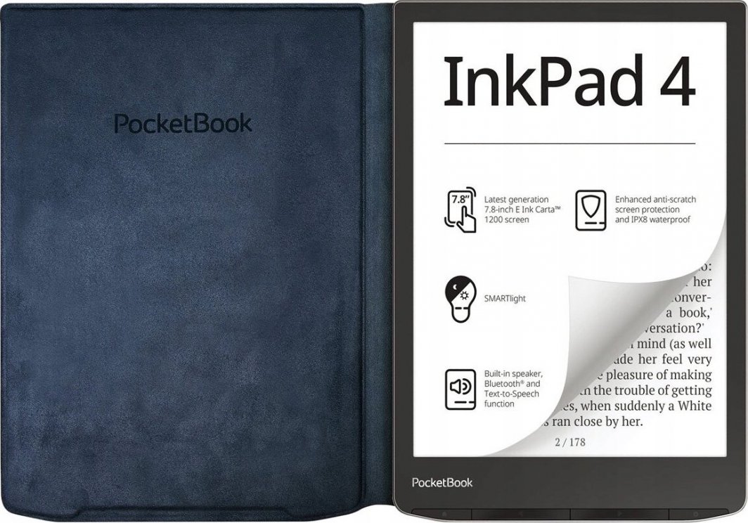 Навлака PocketBook Charge Cover PB InkPad 4 7.8", безжично полнење, темно сина