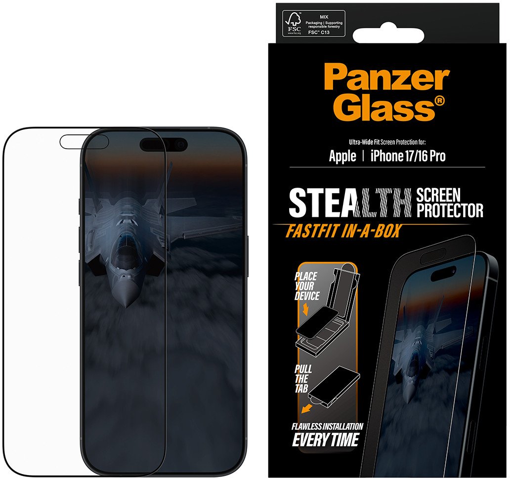Mbrojtëse ekrani PanzerGlass Stealth, iPhone 17 iPhone 16 Pro, Ultra Wide Fit, transparente