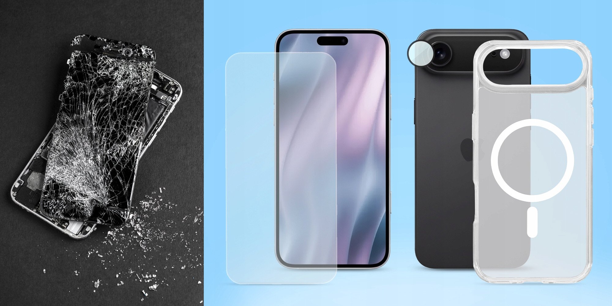 Set 3in1 aksesorë Roobix Clarion MagSafe për iPhone 17 Air, kejs transparent, xham mbrojtës, mbrojtës lente kamerash