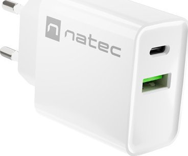 Karikues universal Natec Ribera 20W, 1x USB A, 1x USB C, i bardhë