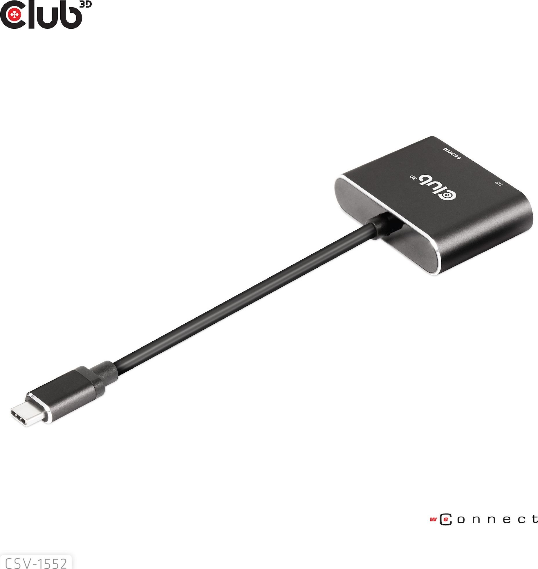 Splitter Club 3D CSV-1552, USB C në DisplayPort dhe HDMI, 4K 60Hz, i zi