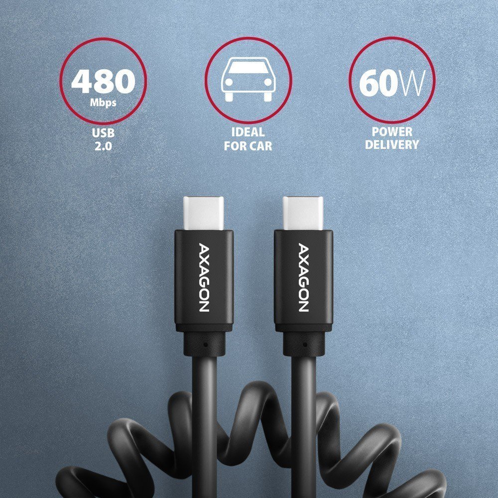 Kabllo USB C në USB C Axagon BUCM-CM20TB, 1.1 m, 60W, e zezë