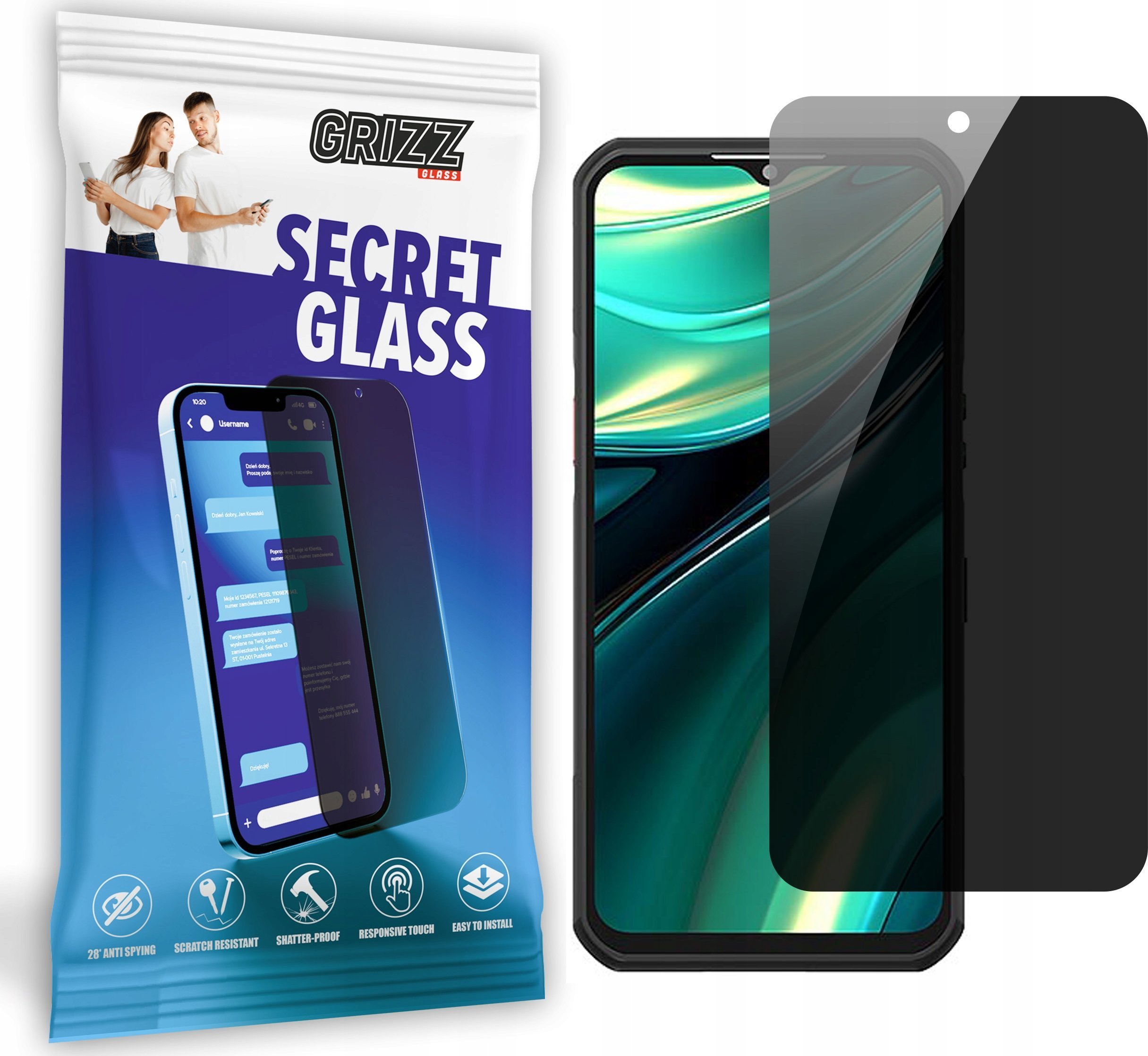 Xham mbrojtës privatësie Grizz SecretGlass për Oukitel WP39, qelq qeramik, mbrojtje nga rëniet, transparent