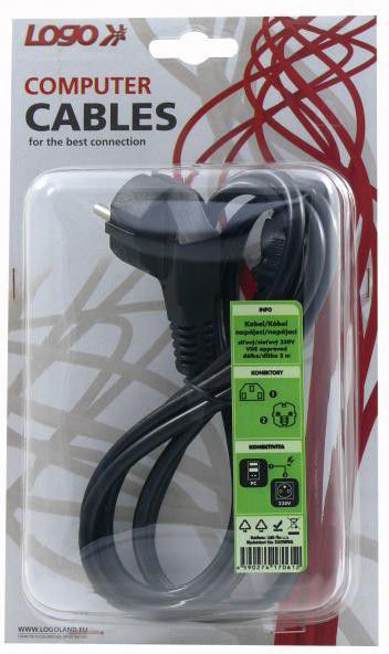 Kabllo rryme Logo 230V, CEE7 në C13, 2m, e zezë