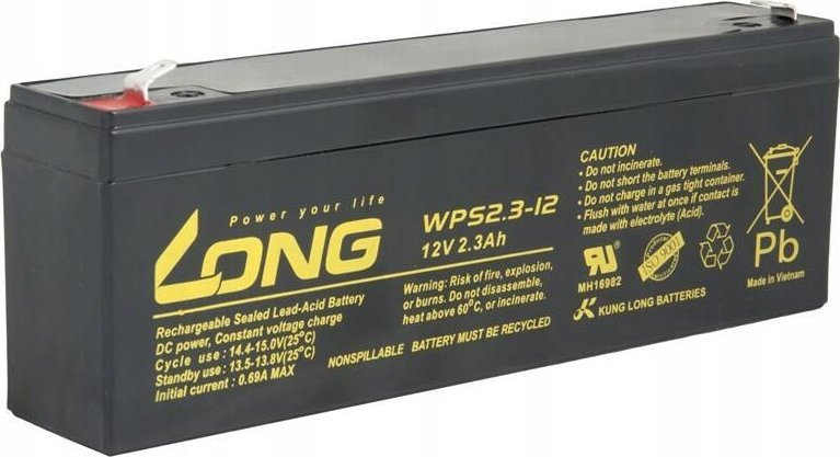Оловна батерија Long WPS2.3-12, 12V, 2.3Ah, црна