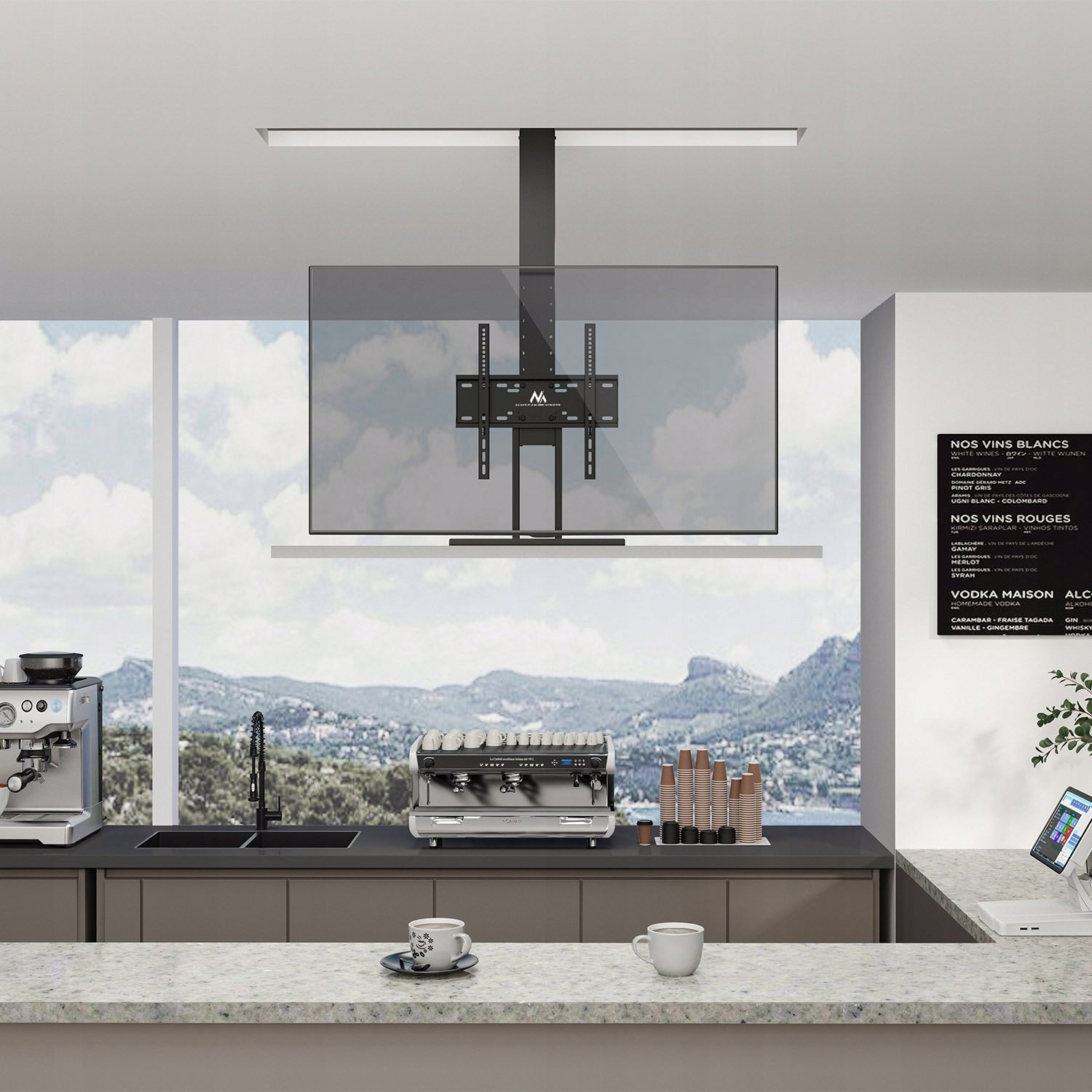 Mbajtëse tavanore elektrike për TV Maclean MC-976, 32"-55", VESA 400x400, e zezë