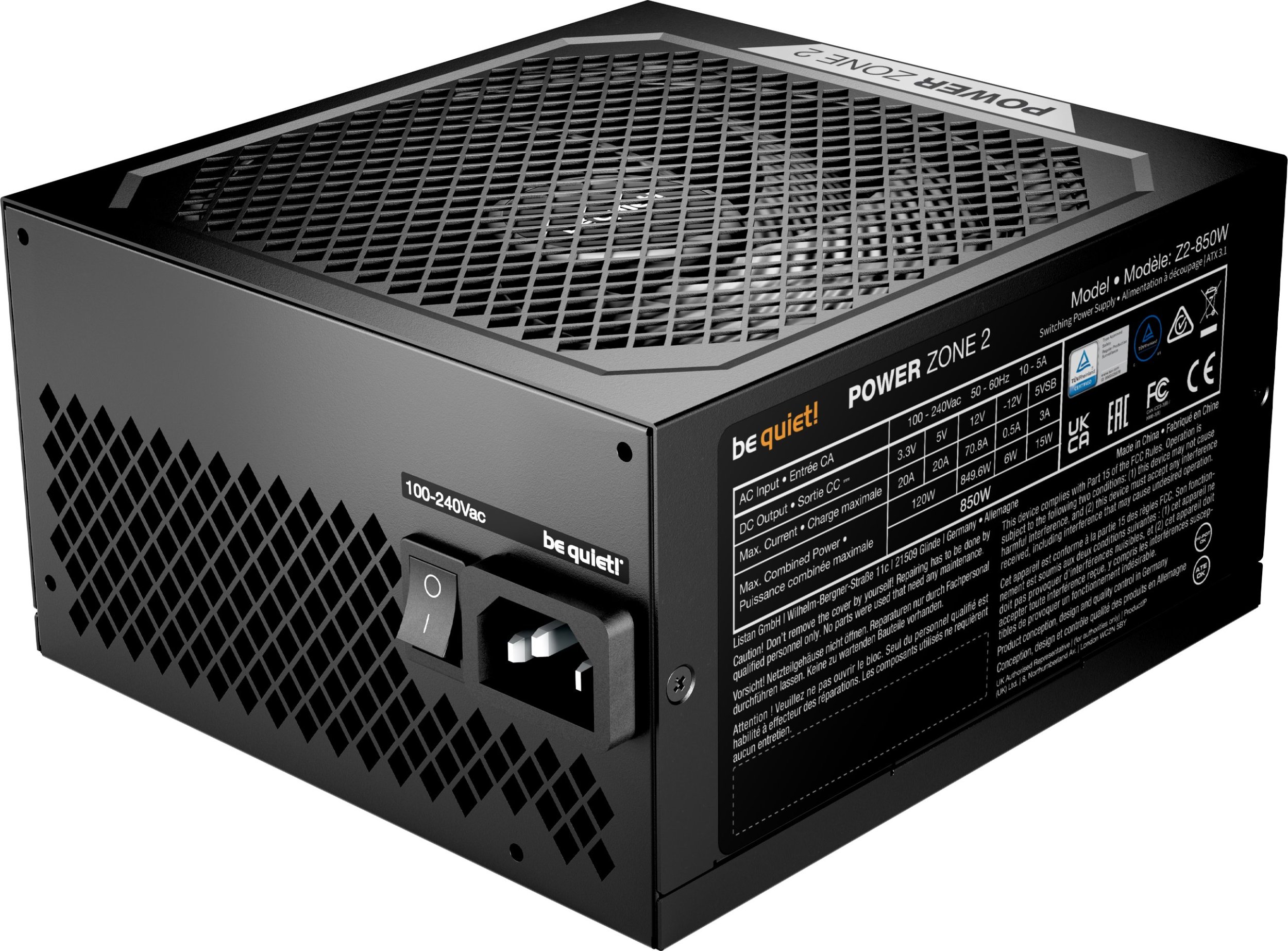 Напојување Be Quiet Power Zone 2 850W, ATX 3.1, 80 Plus Platinum, црно