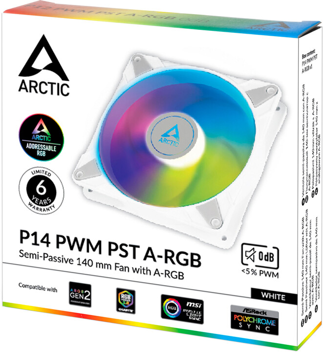 Ventilator Arctic P14 PWM PST A-RGB, 140mm, i bardhë