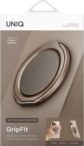 Mbajtës telefoni magnetik Uniq GripFit 360, rrotullim 360°, me kickstand, gri