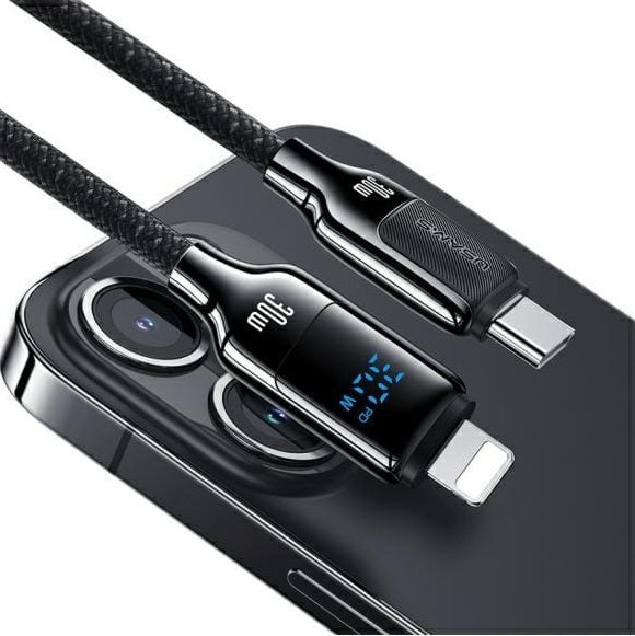 USB-C во лајтнинг кабел Usams HX, 1.2m, 30W, со дигитален екран