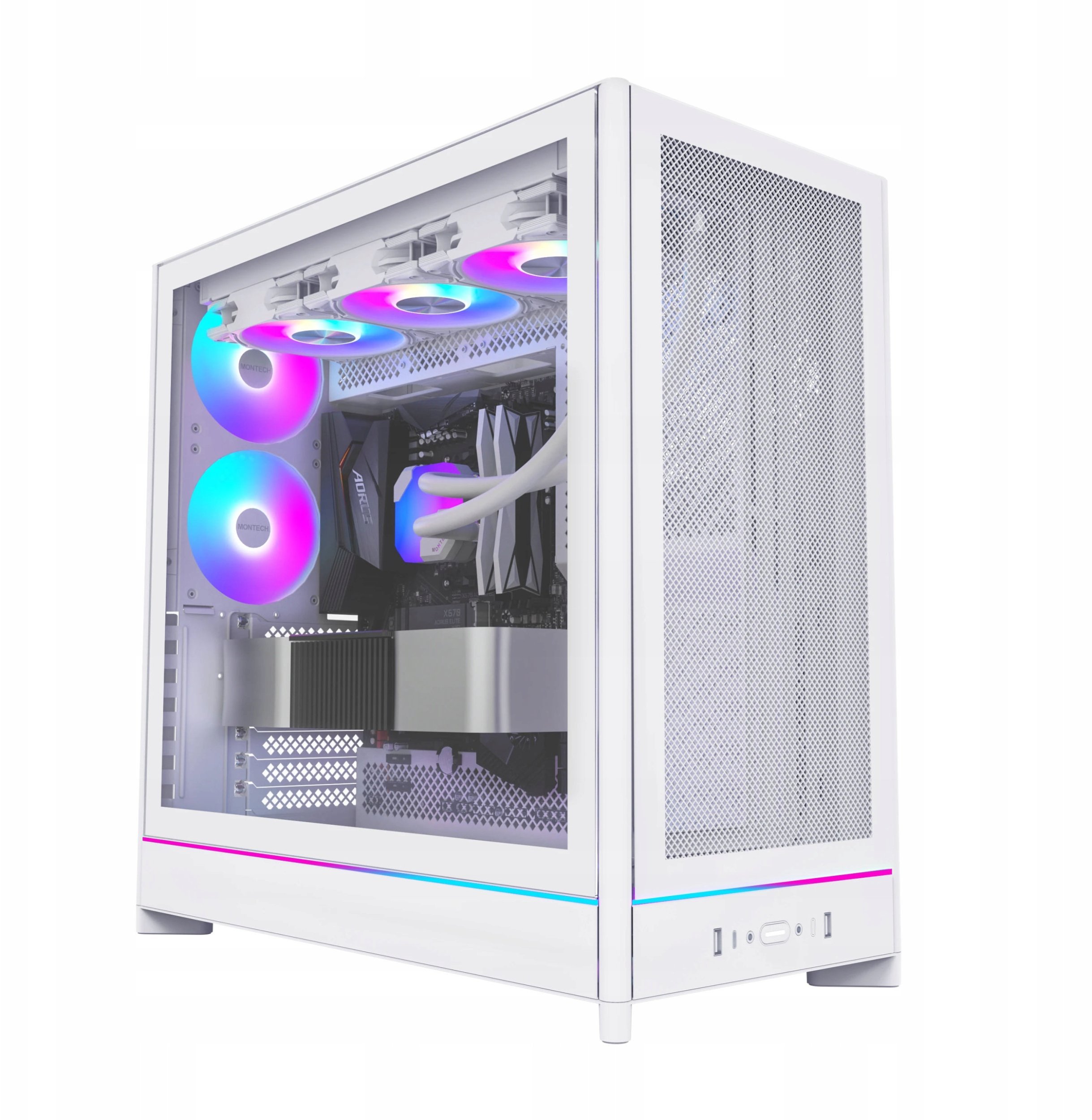 Kuti kompjuteri Montech HS01 PRO, mid tower, 5 ftohës ARGB, e bardhë