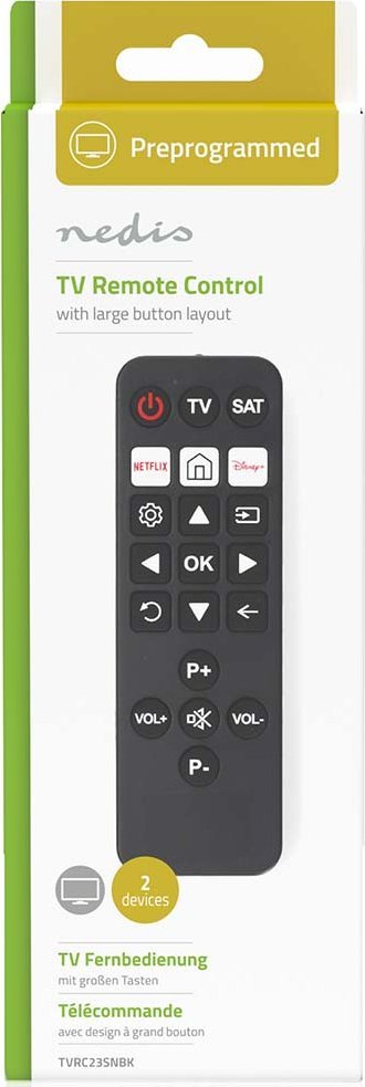 Telekomandë universale Super Simple Easy, XL me butona të mëdhenj, IR, e zezë