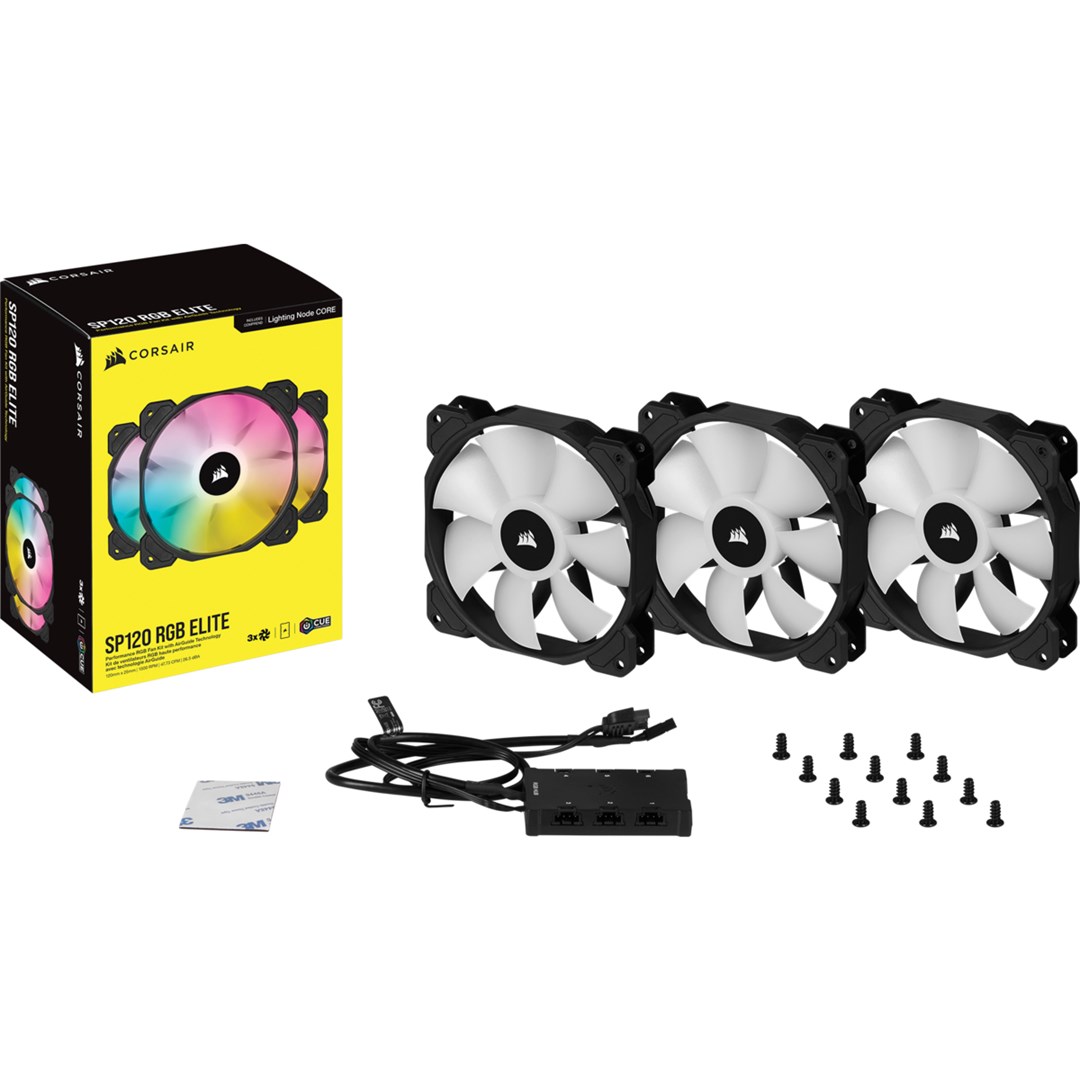 Set ventilatorë CORSAIR iCUE SP120 RGB ELITE, 120mm, PWM, 1500 RPM, i zi