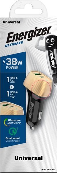 Karikues veture Energizer Ultimate, 38W, USB C PD dhe USB A QC3.0, ari e zezë