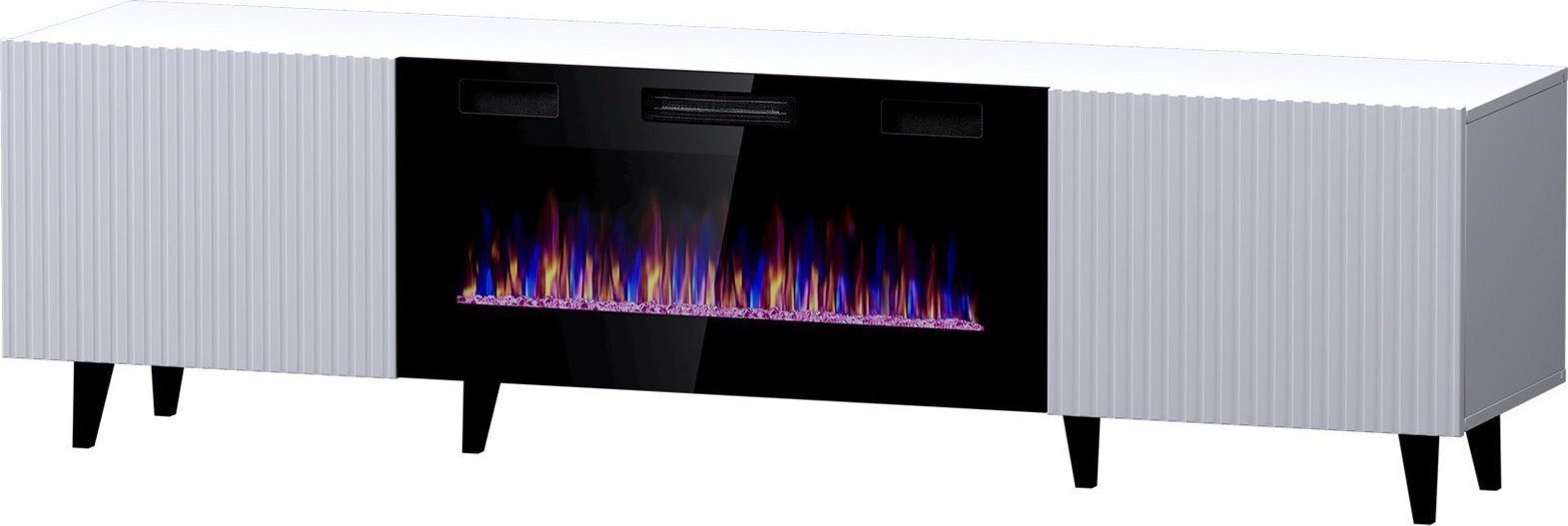 Kabinet TV Bed Meble Paphos EF me oxhak elektrik, 180x42x49 cm, MDF, i bardhë mat