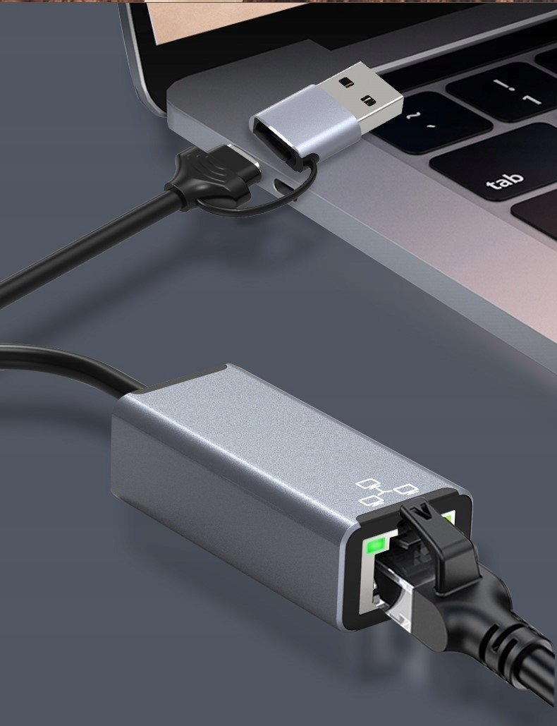 Adaptues rrjeti Bounn, USB dhe Type C, Ethernet 100Mbps, i bardhë