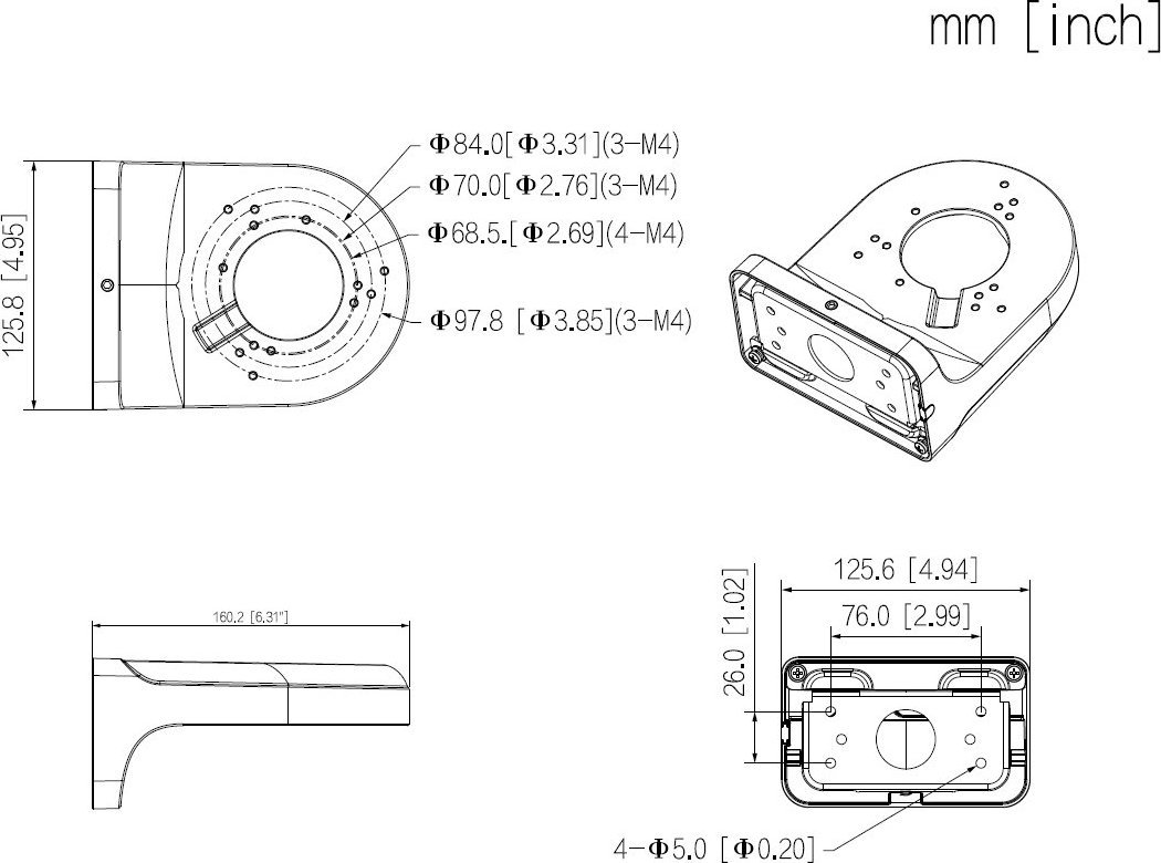 Kllapë muri Dahua PFB205W-E, për kamera dome, metalike, e bardhë