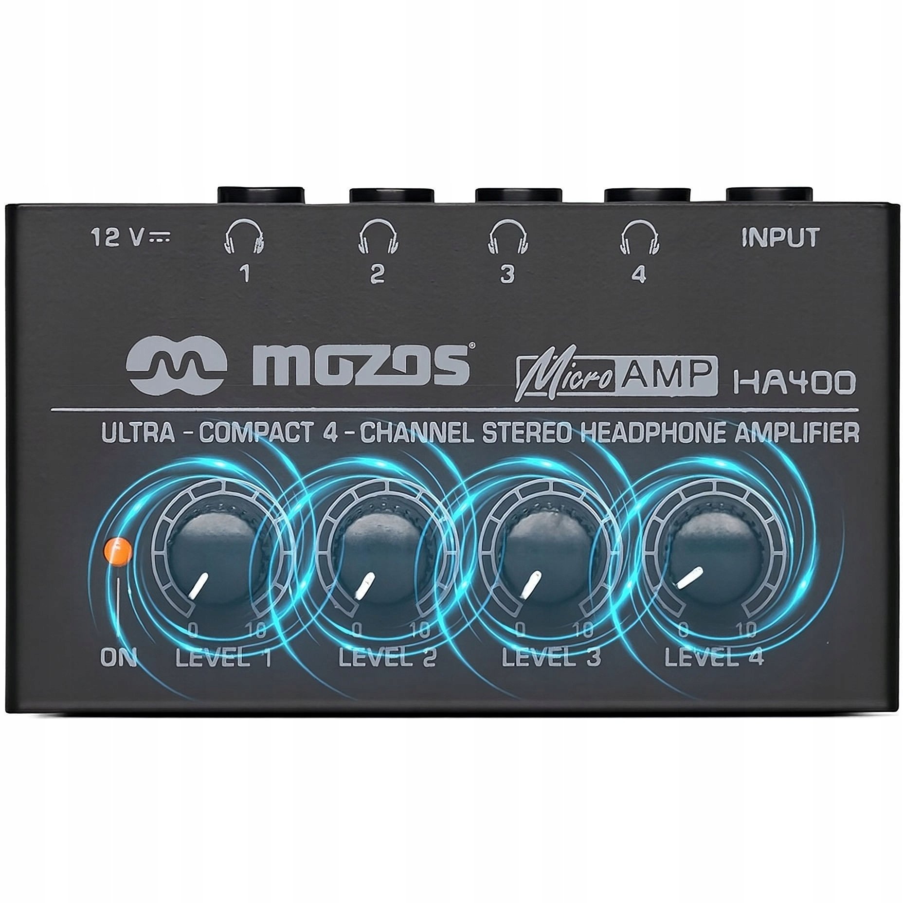 Amplifikator për kufje Mozos HA400, 4 kanale stereo, kontroll i pavarur volumesh, i zi