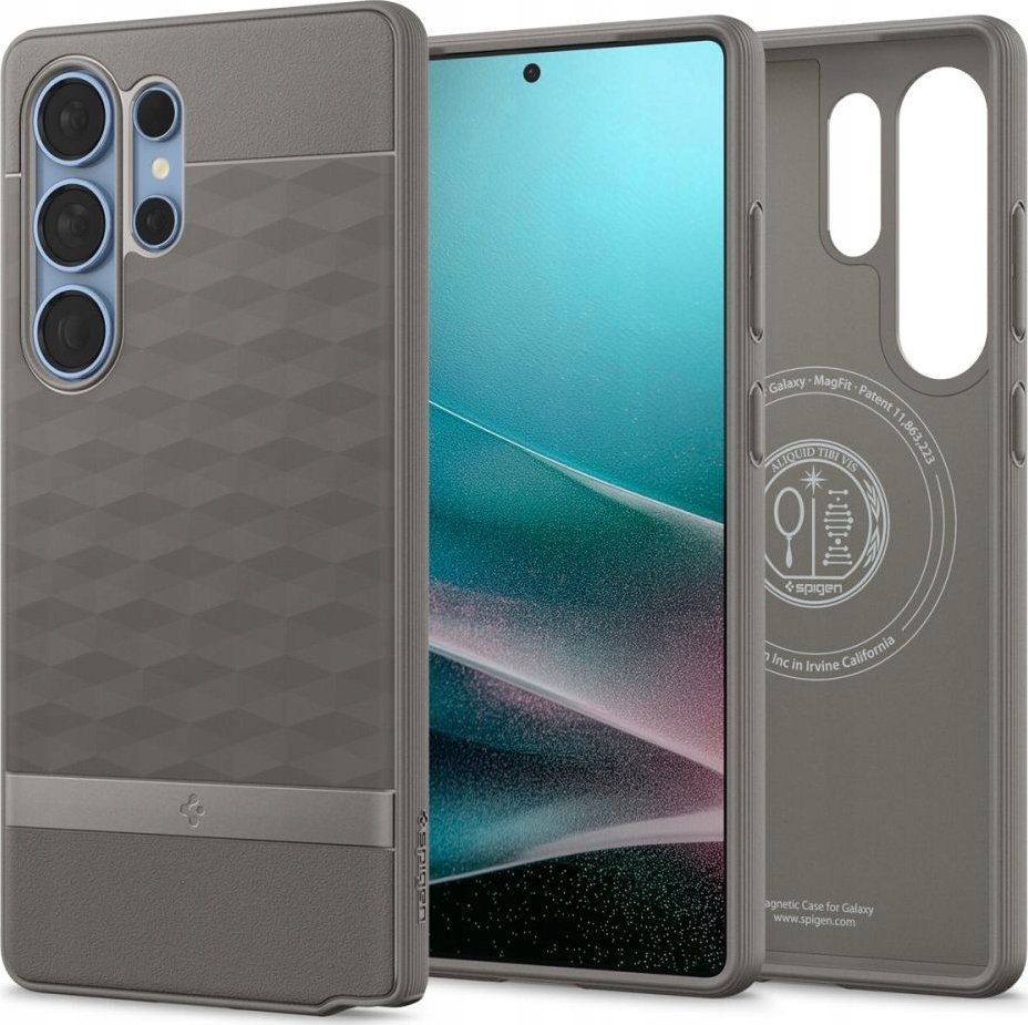 Këllëf telefoni Spigen Parallax MagFit për Galaxy S25 Ultra, kompatibil me karikim pa tela, gri