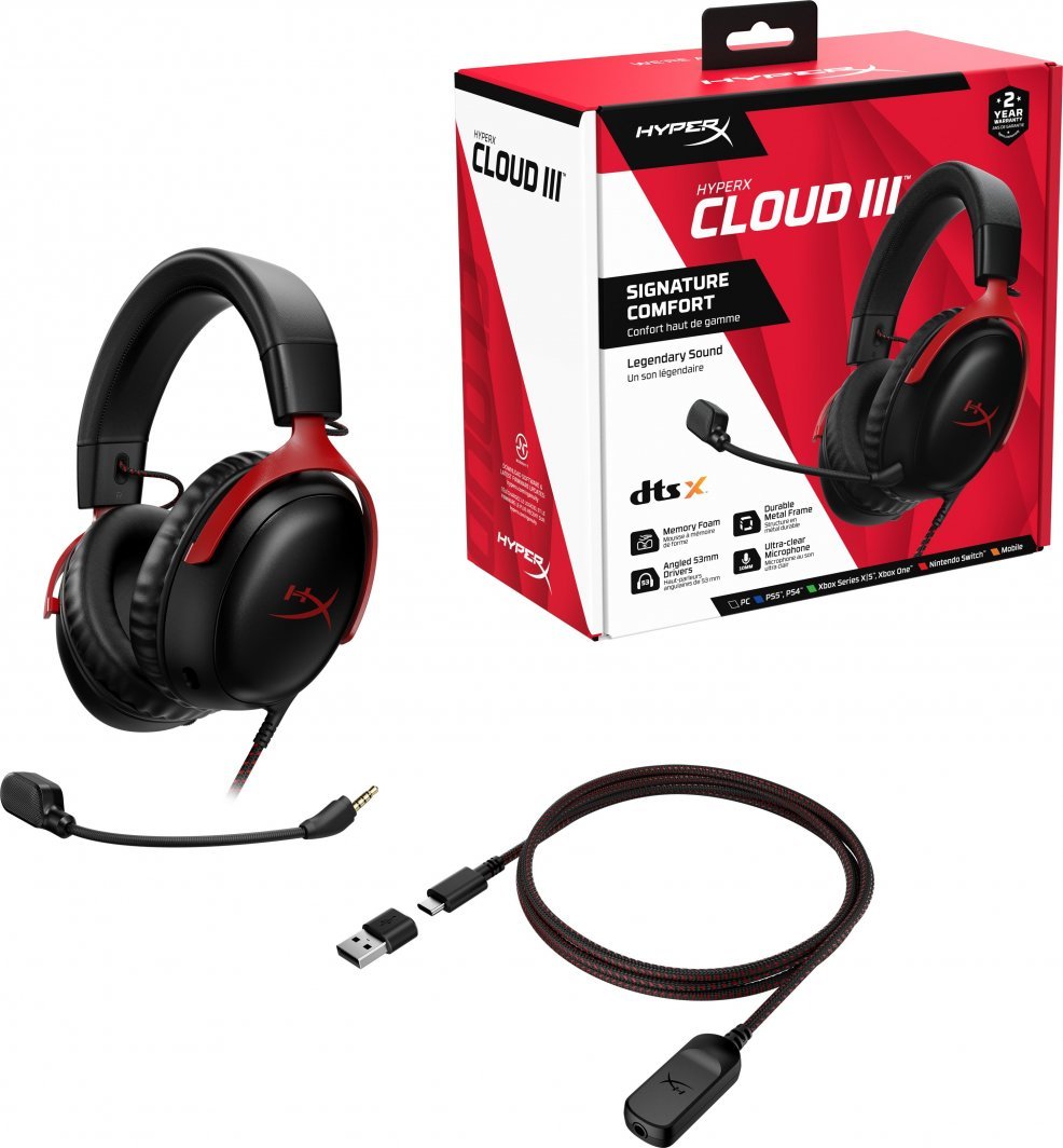 [OUTLET] Kufje HyperX Cloud III (727A9AA), të zeza/ kuqe
