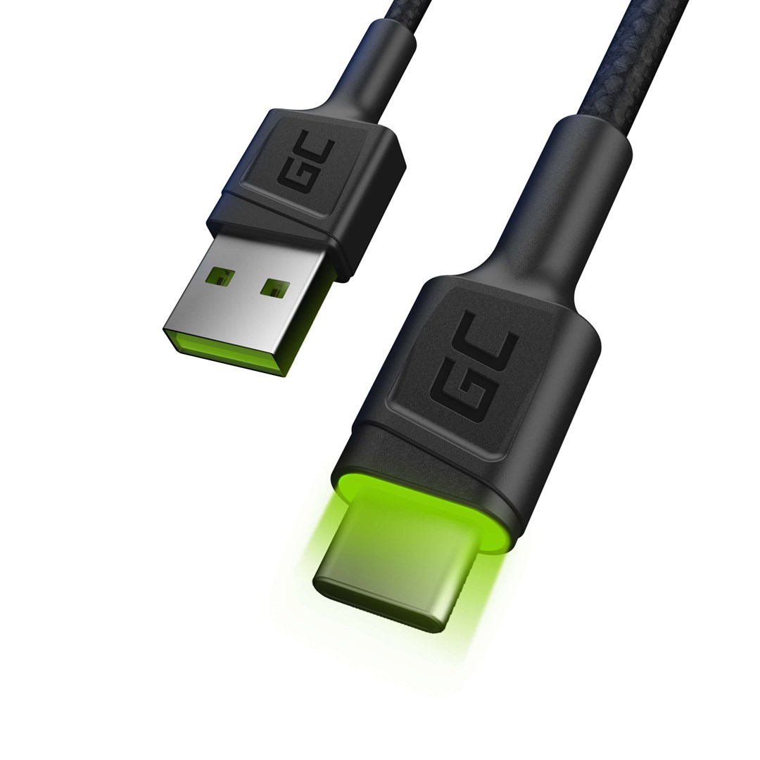 Kabllo USB-C Green Cell Ray, 1.2m, LED, e zezë
