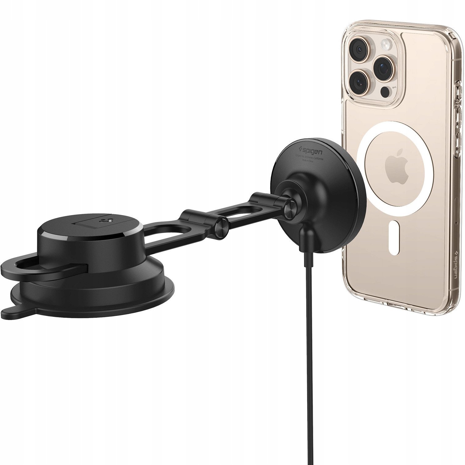 Mbajtëse makine me karikues wireless Spigen OneTap Pro 4 MagSafe, për pult dhe xham, e zezë