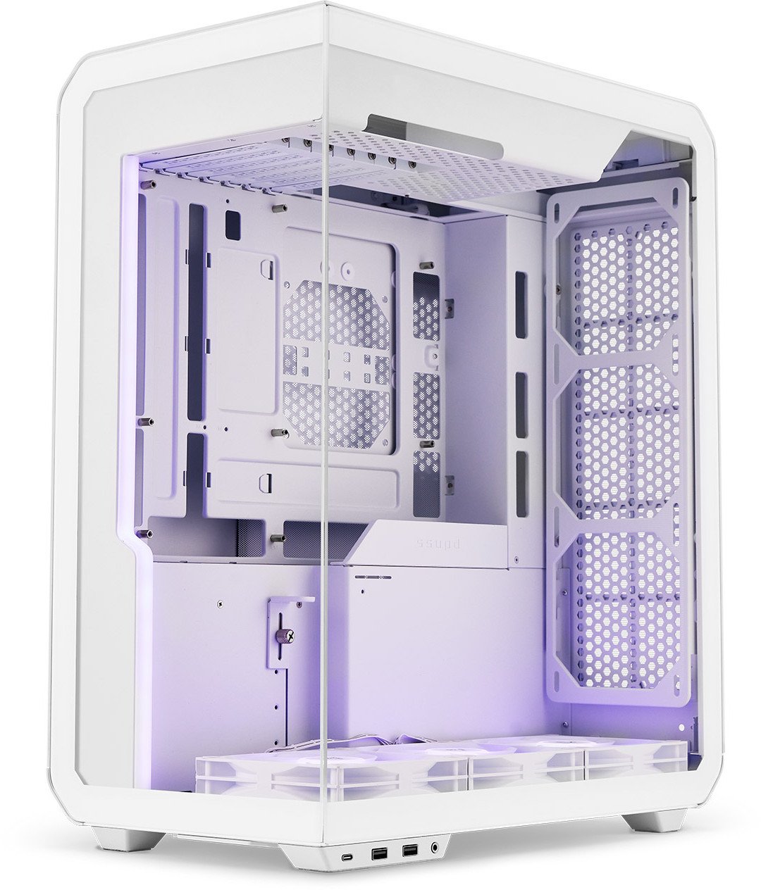 Kuti gaming SSUPD XHUTTLE Dual Display MIDI Tower, panoramike, montim vertikal, e bardhë