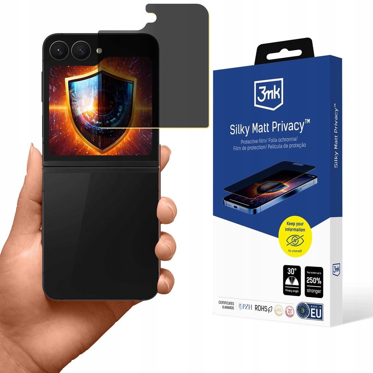 Folie mbrojtëse 3MK Silky Matte Privacy për Samsung Galaxy Z Flip6 Z Flip7 FE, matte, filtr privatësie