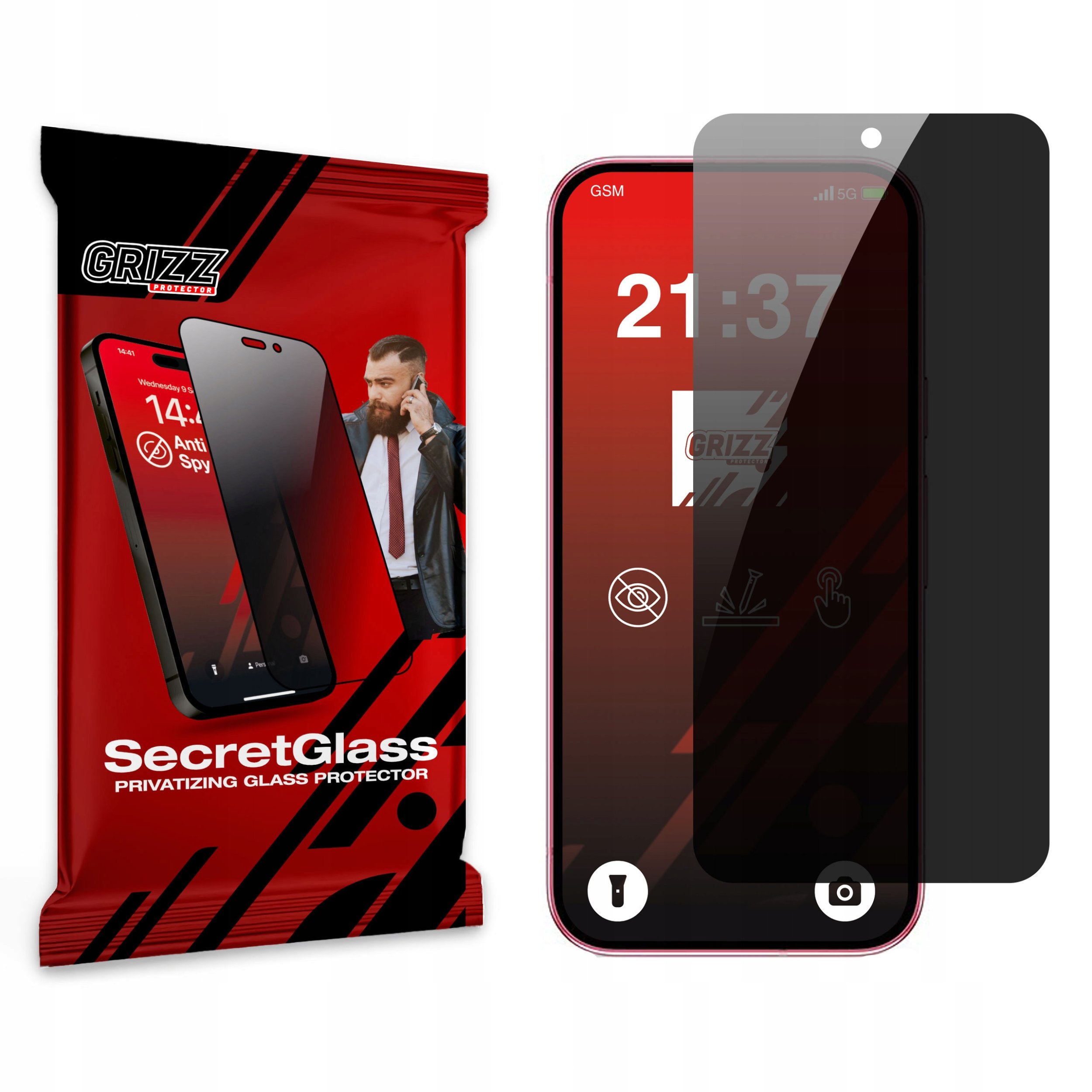 Xham mbrojtës privatësie Grizz SecretGlass për Google Pixel 9a, 9H, ekran i plotë, transparent