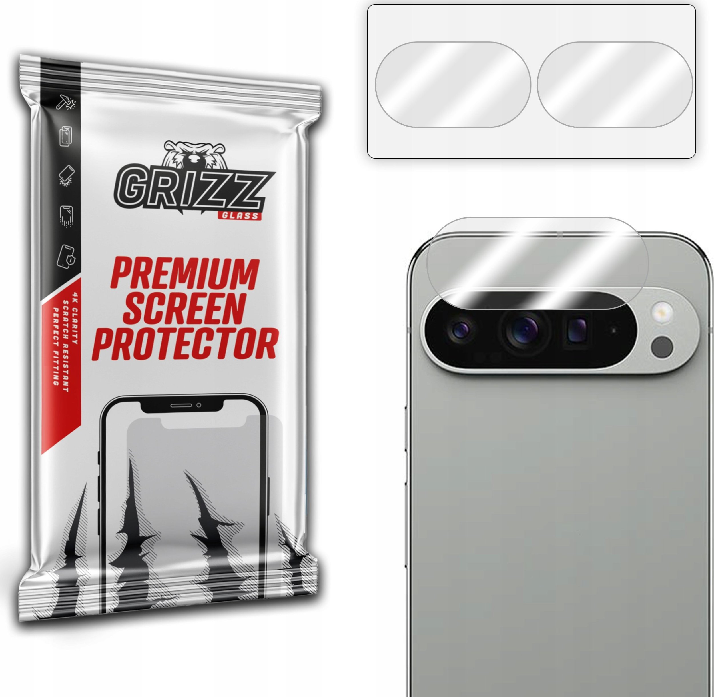 Mbrojtës kamere GrizzGlass për Google Pixel 9 Pro XL, xham hibrid, i tejdukshëm