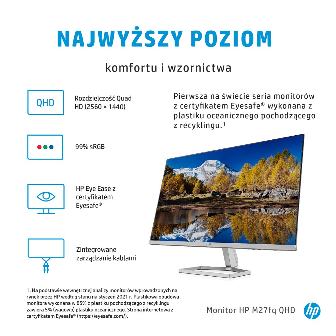 Monitor HP M27fq, 27", 2560 x 1440, Quad HD, 75 Hz, i hirtë