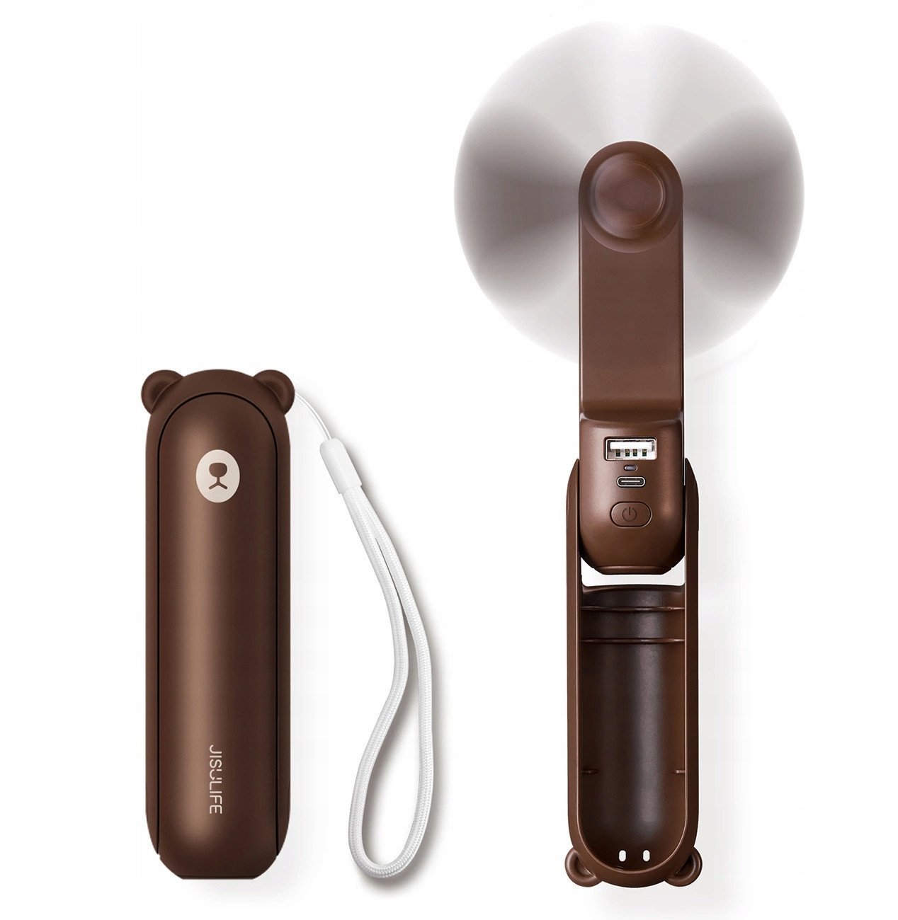 Ventilator portativ JISULIFE Mini, dore, 4500mAh, USB, 3 në 1, i bardhë