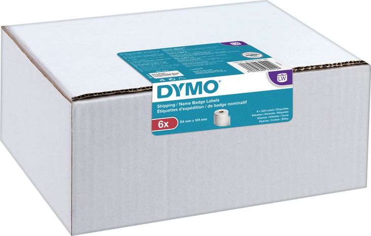 Rrotulla letre për etiketim Dymo 2093092, 6 copë, 101 x 54mm, të bardha