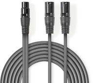 Аудио кабел Nedis OnStage, XLR 3-пин 2x машки во женски, 1.5m, сив