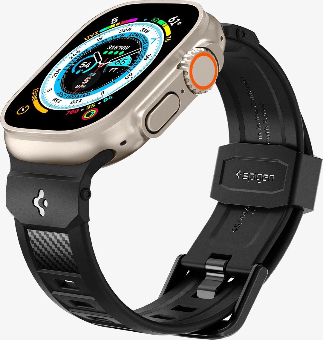Rrip ore inteligjente Spigen Rugged Ultra Band, për Apple Watch 49mm 45mm 44mm 42mm, i zi mat