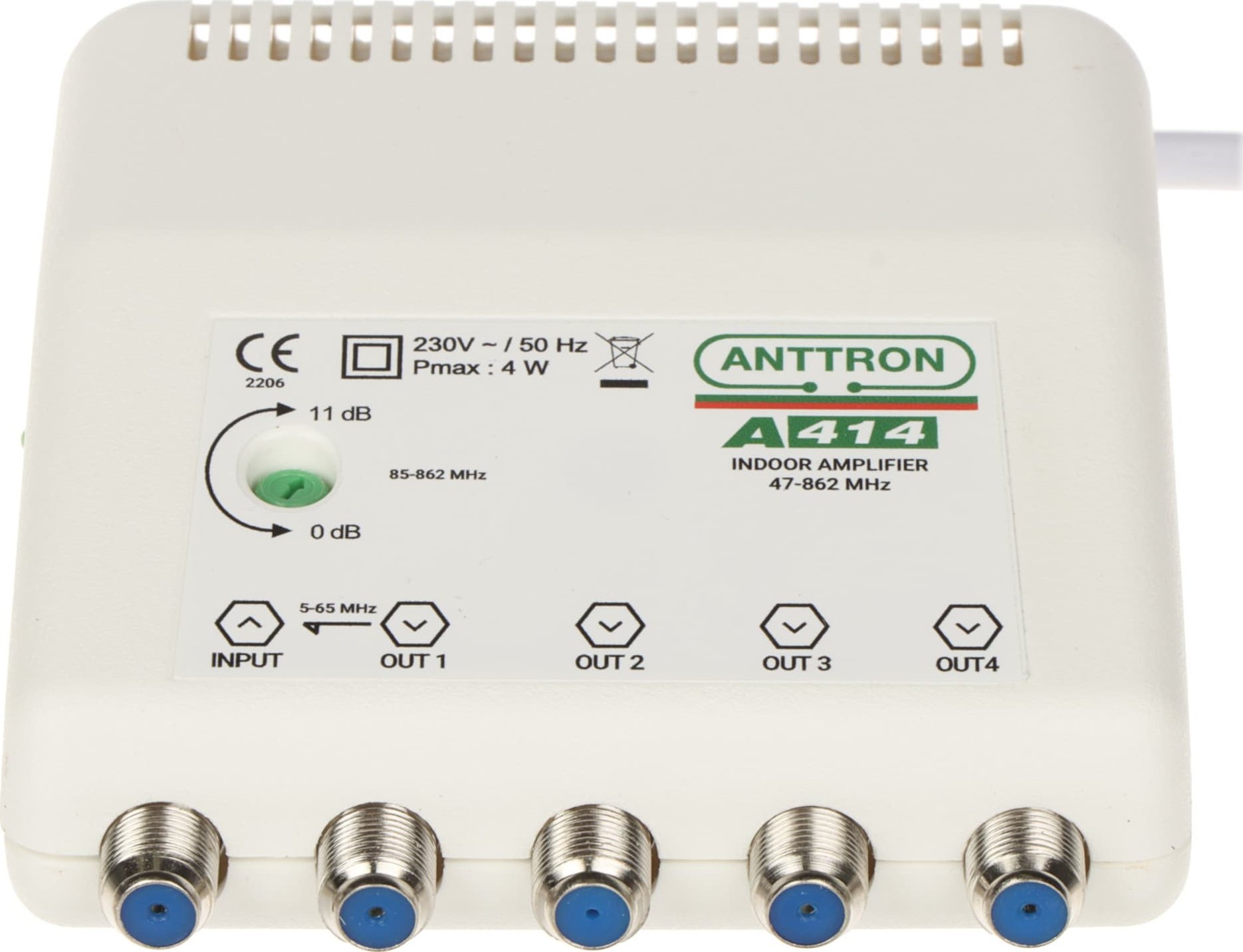 Amplifikator antene Telmor WSS-412R, 4 dalje, kanal kthimi, gri