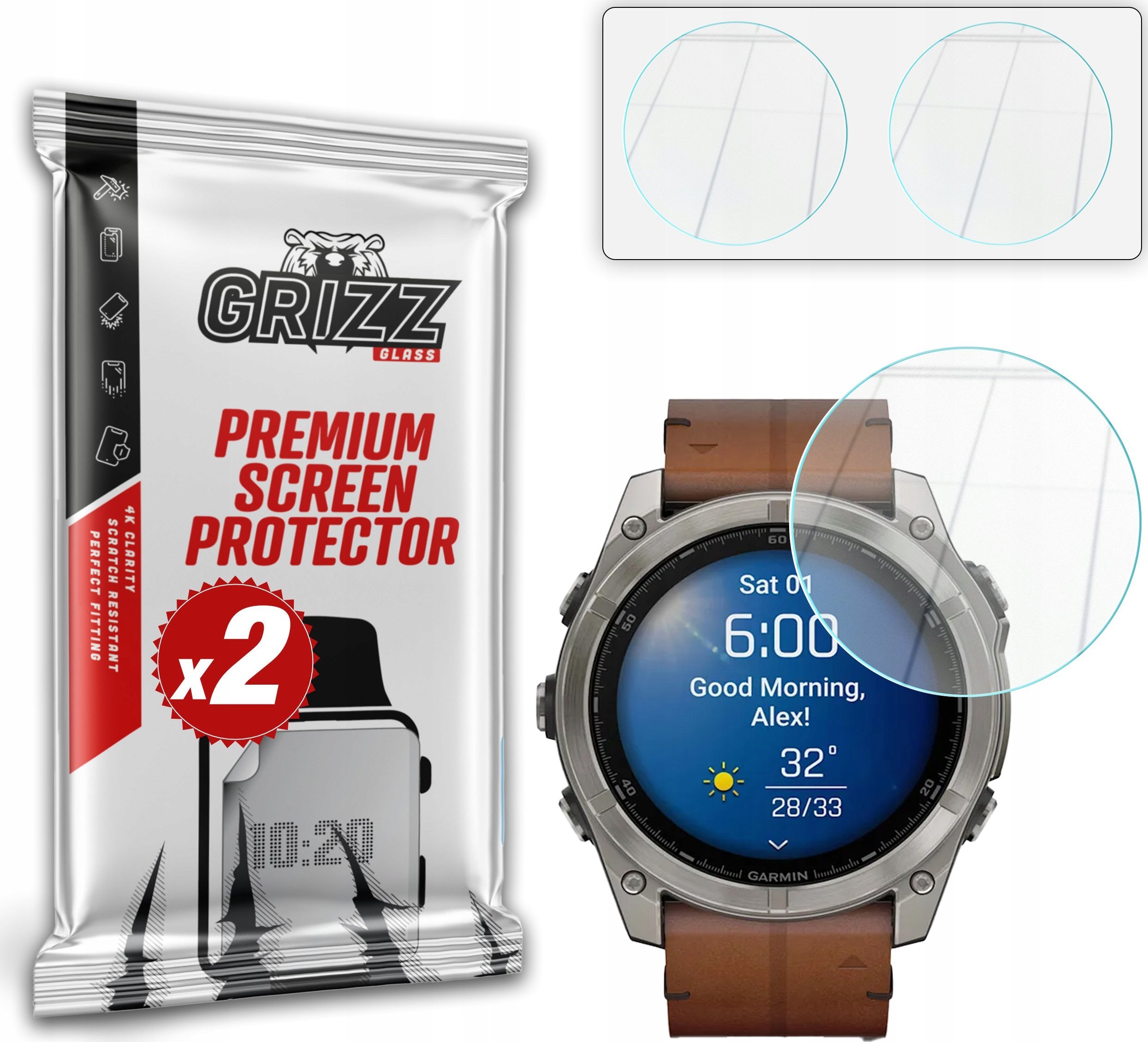 Xham mbrojtës hibrid për orë Garmin Fenix 8 51mm, 9H, set 2 copë, transparent