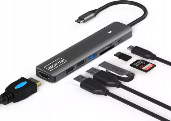 Hub USB C Zenwire 7 in 1, HDMI 4K, PD 100W, Space Grey