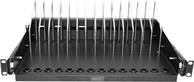 Raft i zgjatueshëm Digitus për tabletë notebook dhe smartphone, për kabinet 19", metalik, i zi