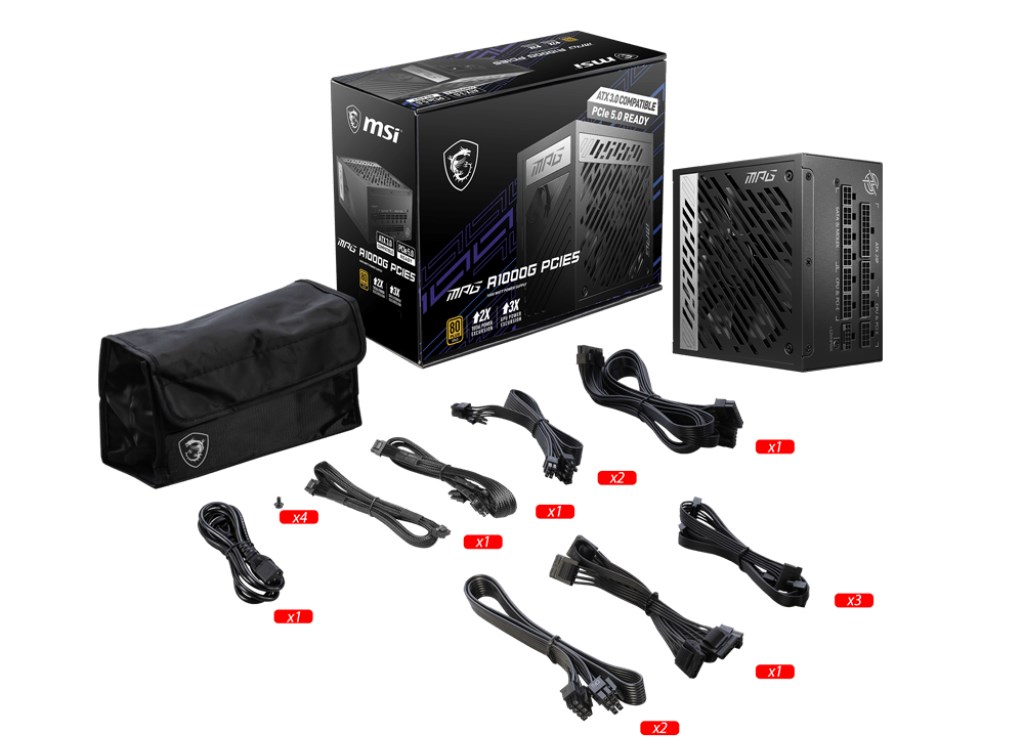 Burim energjie MSI MPG A1000G PCIE5, 20+4 pin ATX, 1000 W
