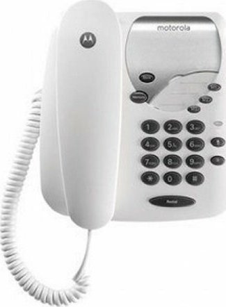 Telefon fiks Motorola CT1, me kabllo, me 3 butona shkurtesë, i bardhë