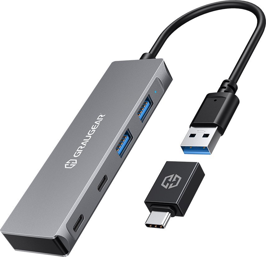 HUB USB Graugear G HUB2A2C AC, 4x USB 3.0, USB 3.2 Gen 1, argjendtë