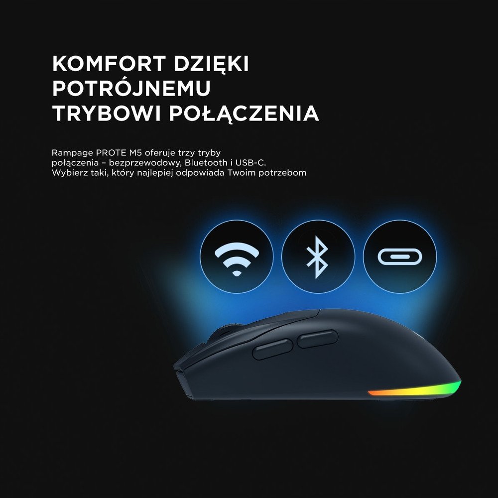 Maus gaming Rampage Prote M5, wireless dhe me kabllo, 24000 DPI, RGB, i zi