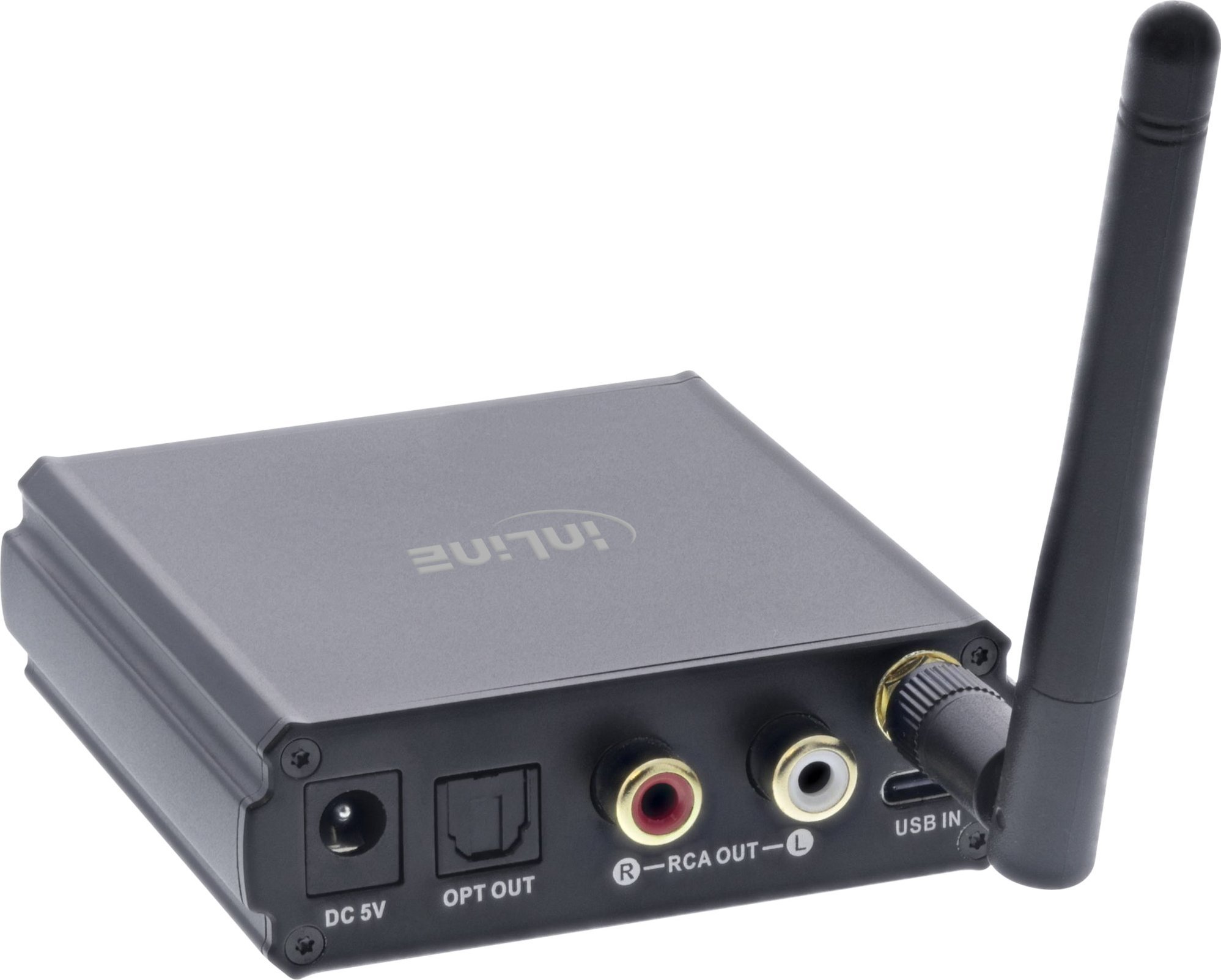 Блутут ресивер ИнЛајн ХиФи 5.1 и УСБ ДАК, РЦА и Тослинк, со екран, црн